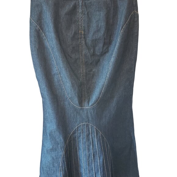 Bisou Bisou Ankle Length Fit A& Flare Y2K Denim Skirt Dark Wash Sexy NWOT Sz 10 - Picture 5 of 7
